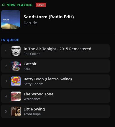 WrzDJ OBS stream overlay with Now Playing track and In Queue list